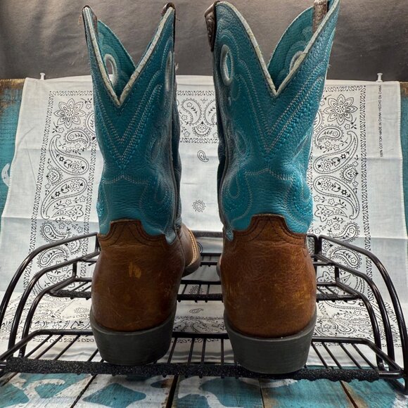 Ariat Crossfire Unisex Youth Size 2.5 Teal Blue Brown Cowboy Boots 10005989 - Picture 5 of 10